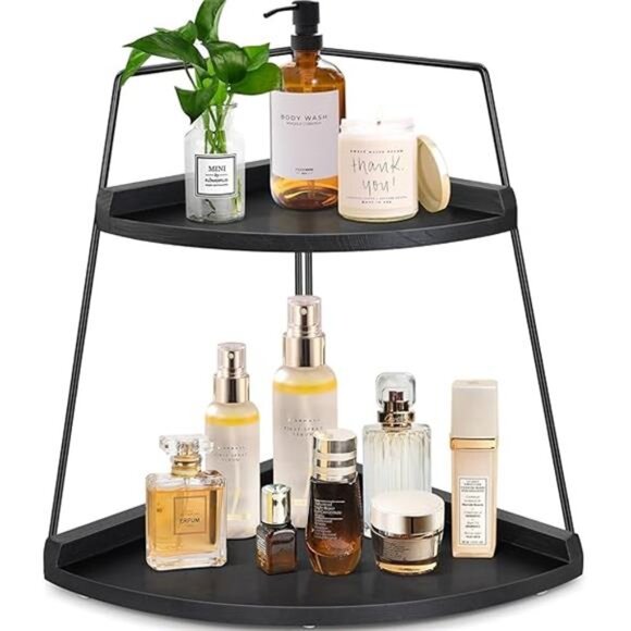 2 Tier Bathroom Counter Organizer, Wood Bathroom Organizer Countertop, Corner - Picture 7 of 7